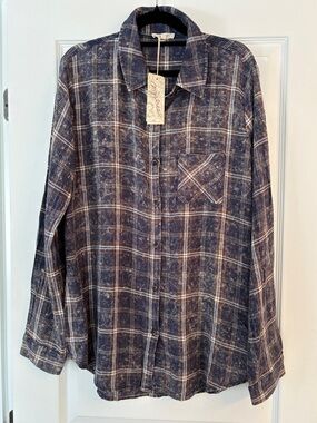 Mystree Navy and Brown Plaid Button-Front Shirt